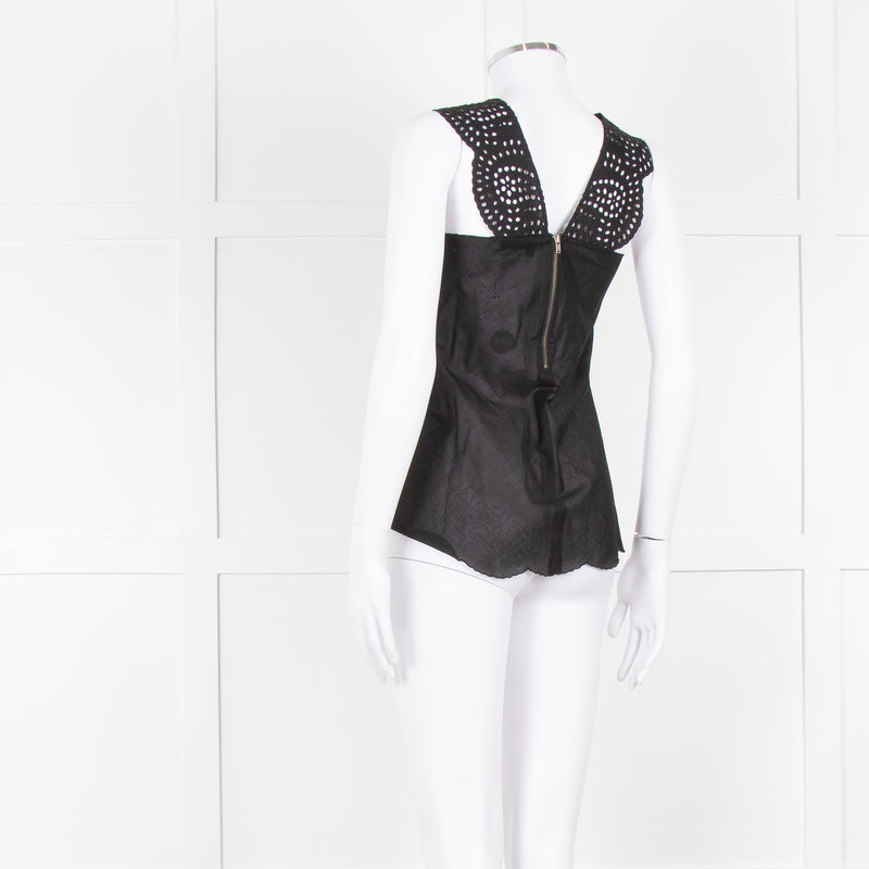 The Kooples Black Broderie Anglaise Cotton Sleeveless Top