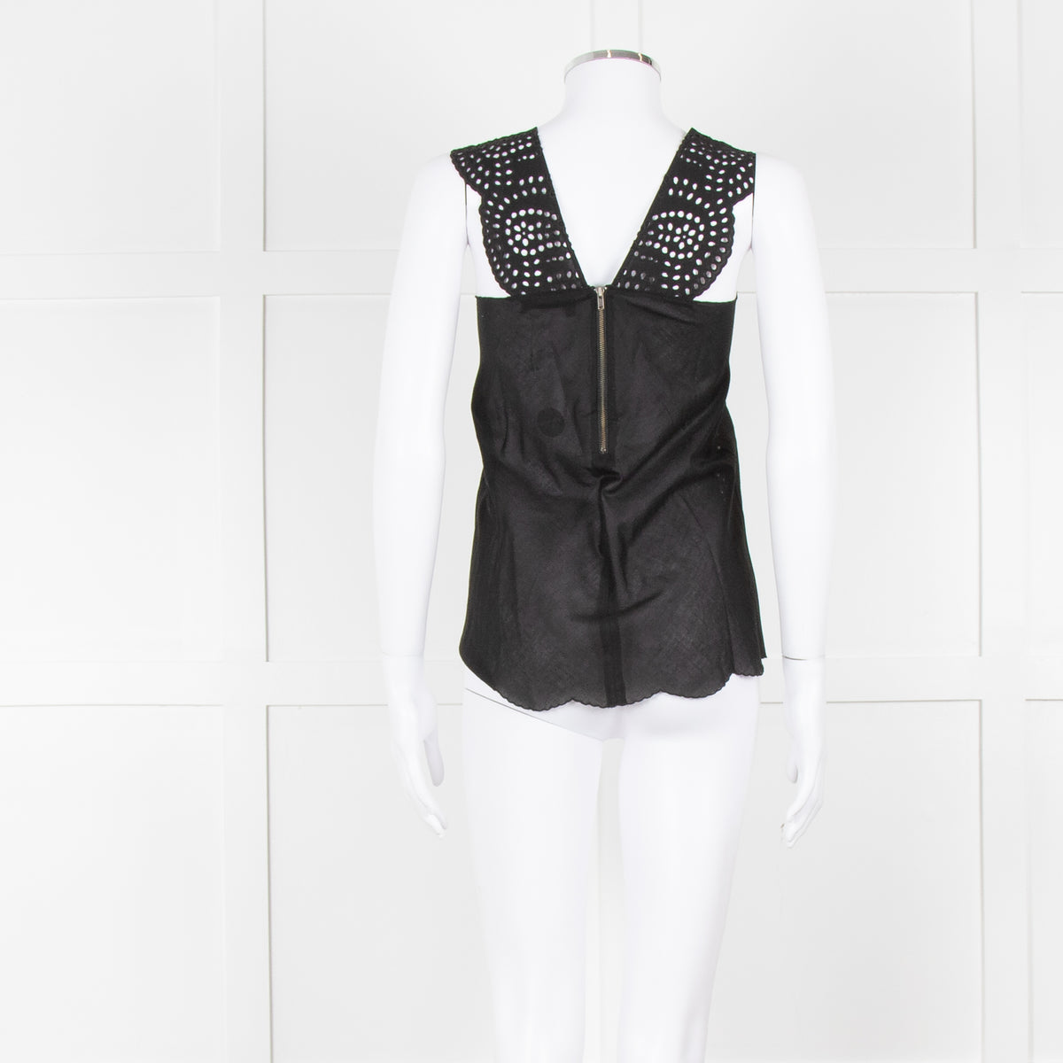 The Kooples Black Broderie Anglaise Cotton Sleeveless Top