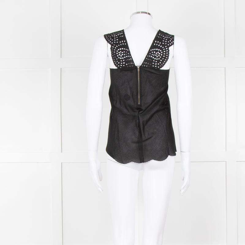 The Kooples Black Broderie Anglaise Cotton Sleeveless Top