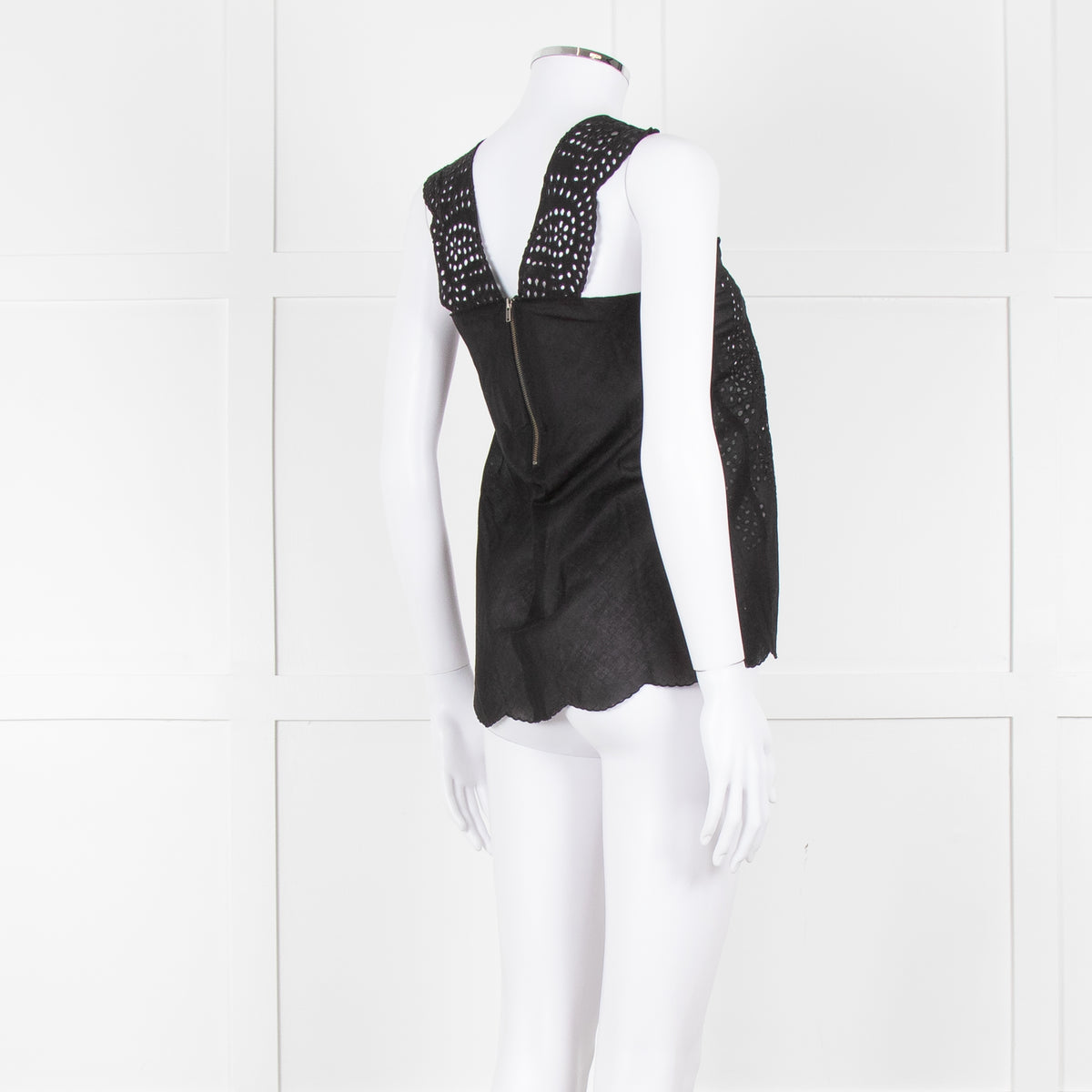 The Kooples Black Broderie Anglaise Cotton Sleeveless Top