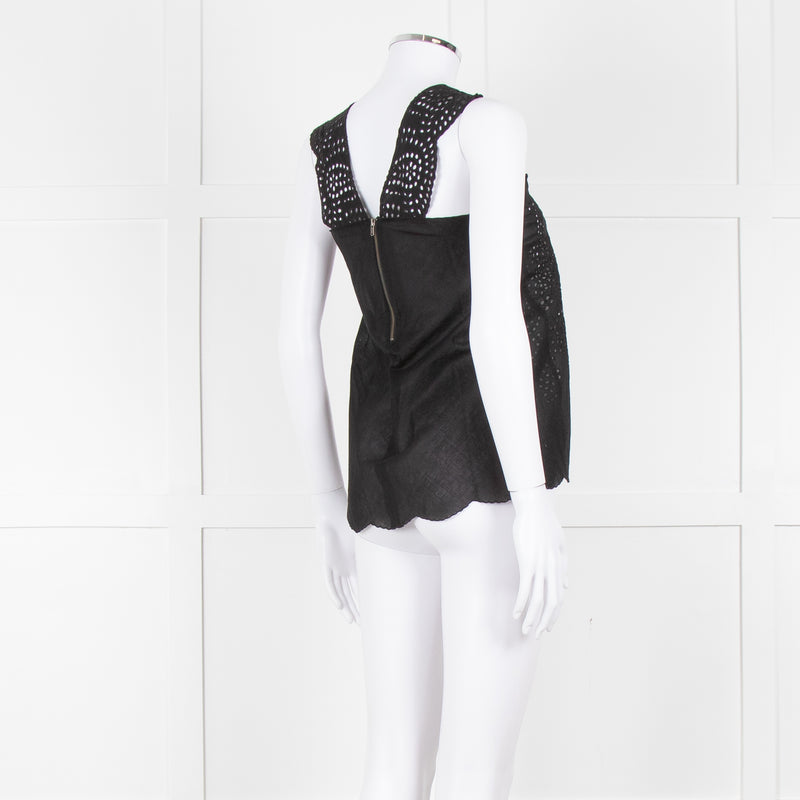The Kooples Black Broderie Anglaise Cotton Sleeveless Top