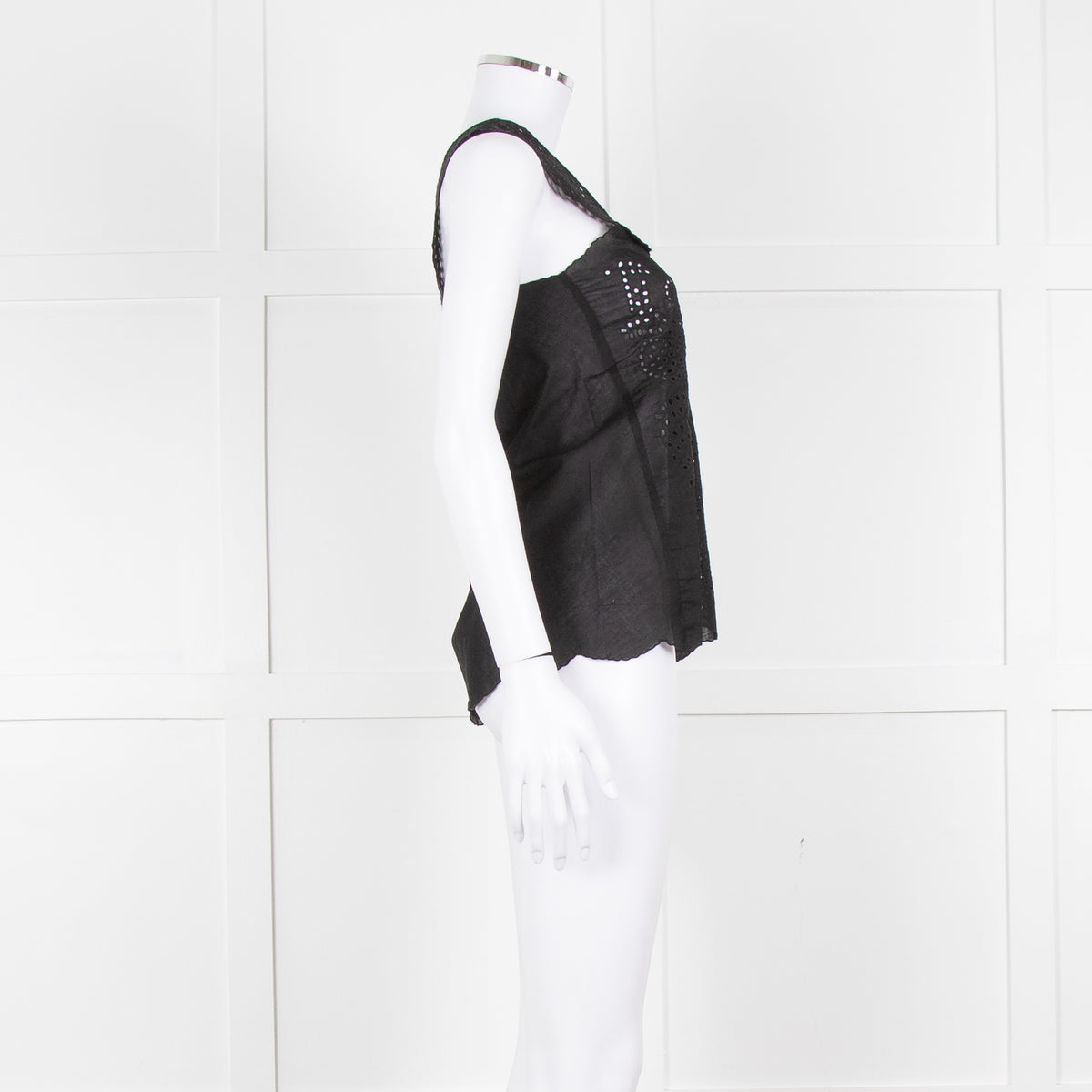 The Kooples Black Broderie Anglaise Cotton Sleeveless Top