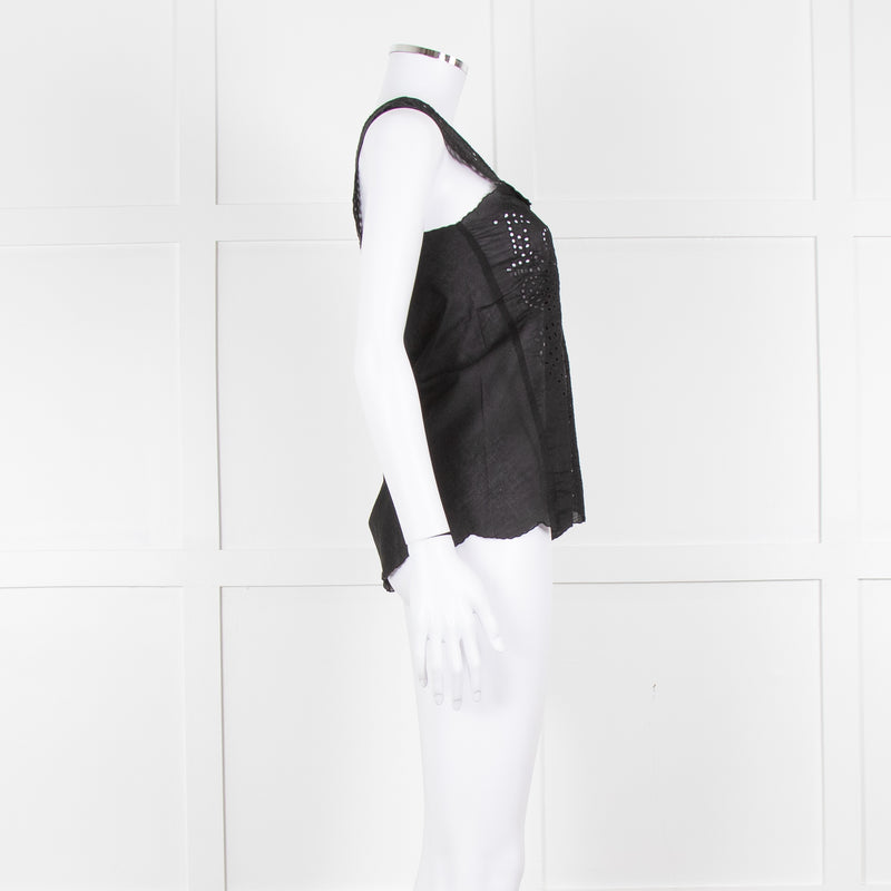 The Kooples Black Broderie Anglaise Cotton Sleeveless Top