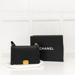Chanel Black Lambskin Large Quilted Boy Bag with Gold Hardware