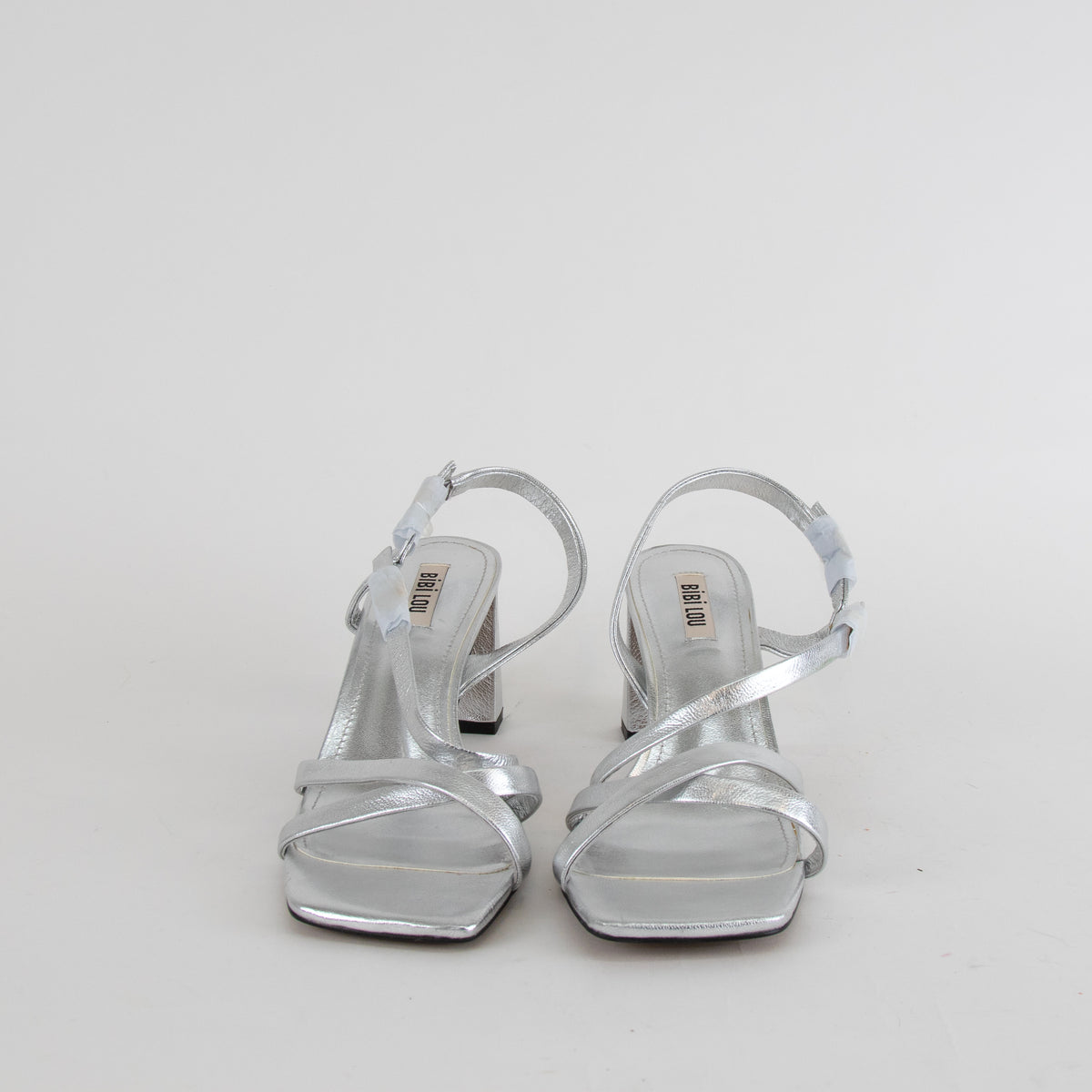 Bibi Lou Silver Strappy Block Heel Shoes