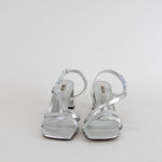Bibi Lou Silver Strappy Block Heel Shoes