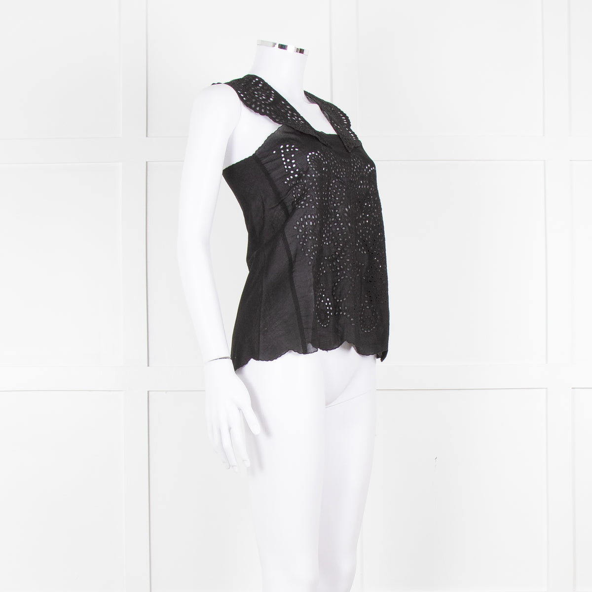 The Kooples Black Broderie Anglaise Cotton Sleeveless Top
