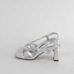 Bibi Lou Silver Strappy Block Heel Shoes