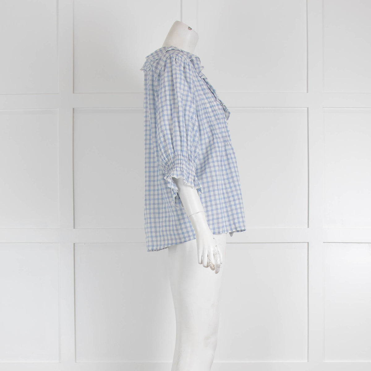 Leon & Harper Gingham Checked Ruffle Neck Shirt