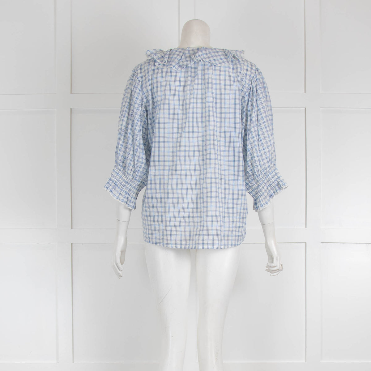 Leon & Harper Gingham Checked Ruffle Neck Shirt