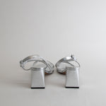 Bibi Lou Silver Strappy Block Heel Shoes
