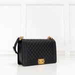 Chanel Black Lambskin Large Quilted Boy Bag with Gold Hardware
