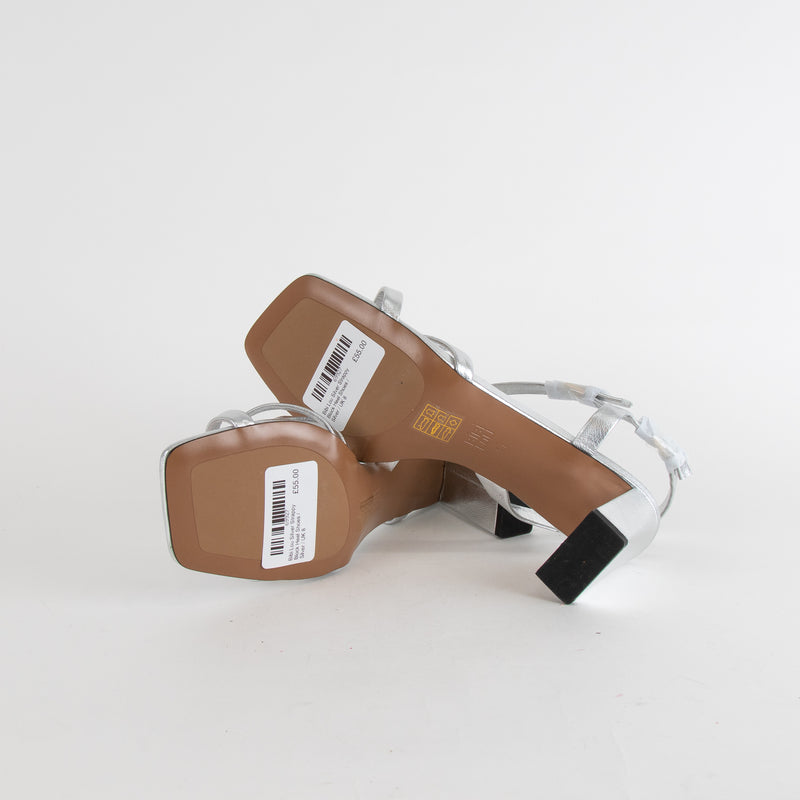 Bibi Lou Silver Strappy Block Heel Shoes