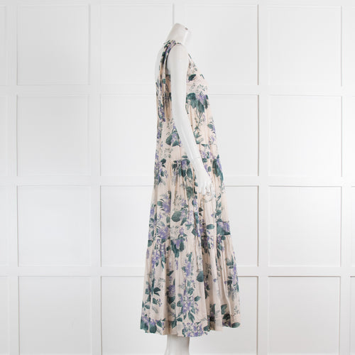 Zimmermann Cream Purple Green Floral Sleeveless Cotton Dress