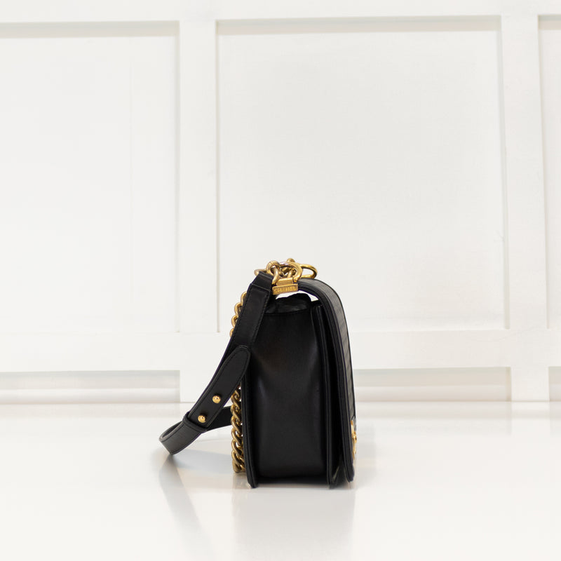 Chanel Black Lambskin Large Quilted Boy Bag with Gold Hardware