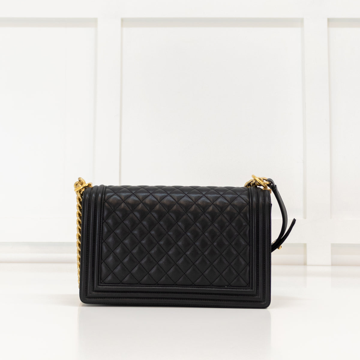 Chanel Black Lambskin Large Quilted Boy Bag with Gold Hardware