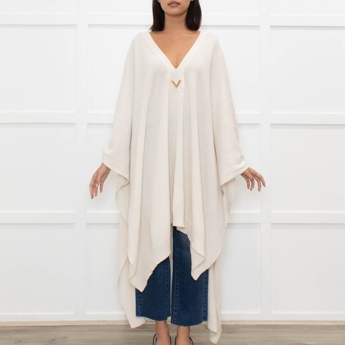 Valentino Cream Deep V Neck Cape