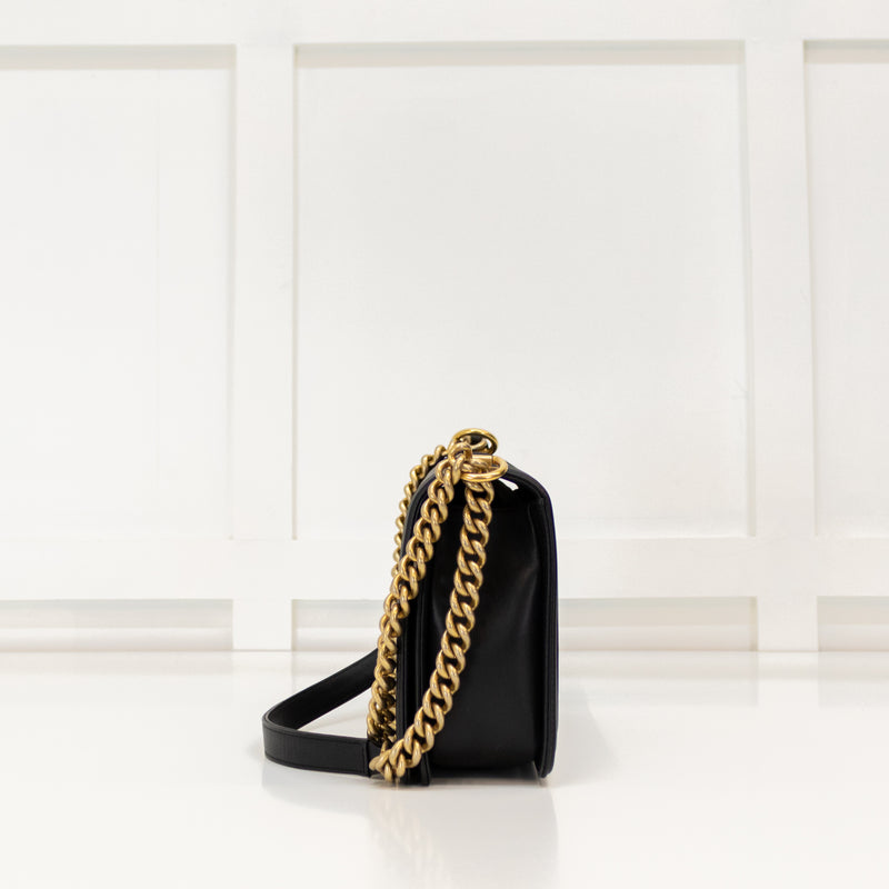 Chanel Black Lambskin Large Quilted Boy Bag with Gold Hardware