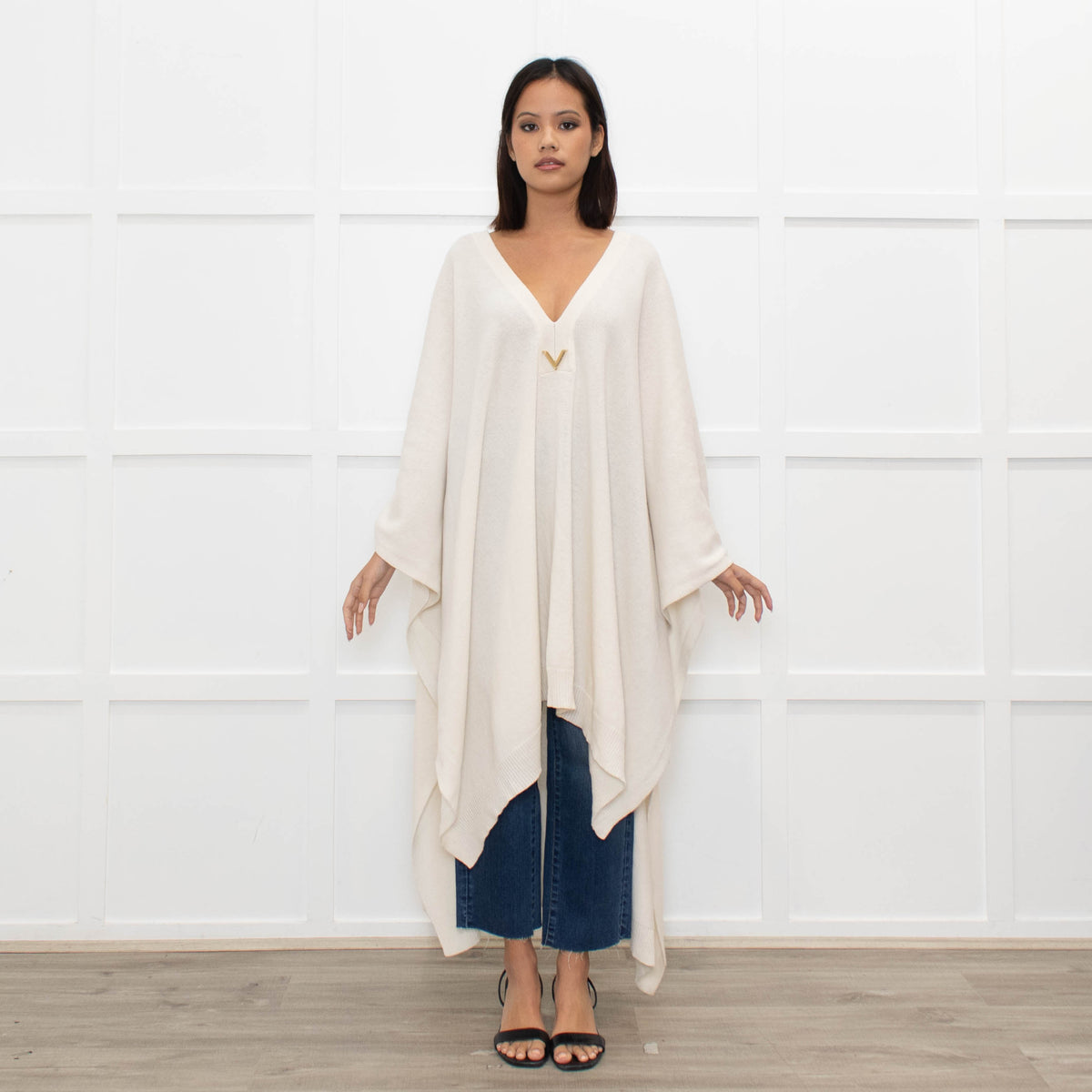 Valentino Cream Deep V Neck Cape