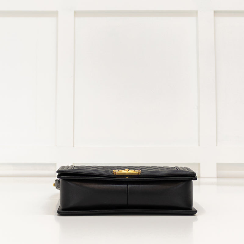 Chanel Black Lambskin Large Quilted Boy Bag with Gold Hardware