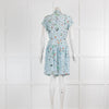 Zadig & Voltaire Pale Blue Red Floral Belted Short Sleeve Dress