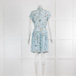 Zadig & Voltaire Pale Blue Red Floral Belted Short Sleeve Dress