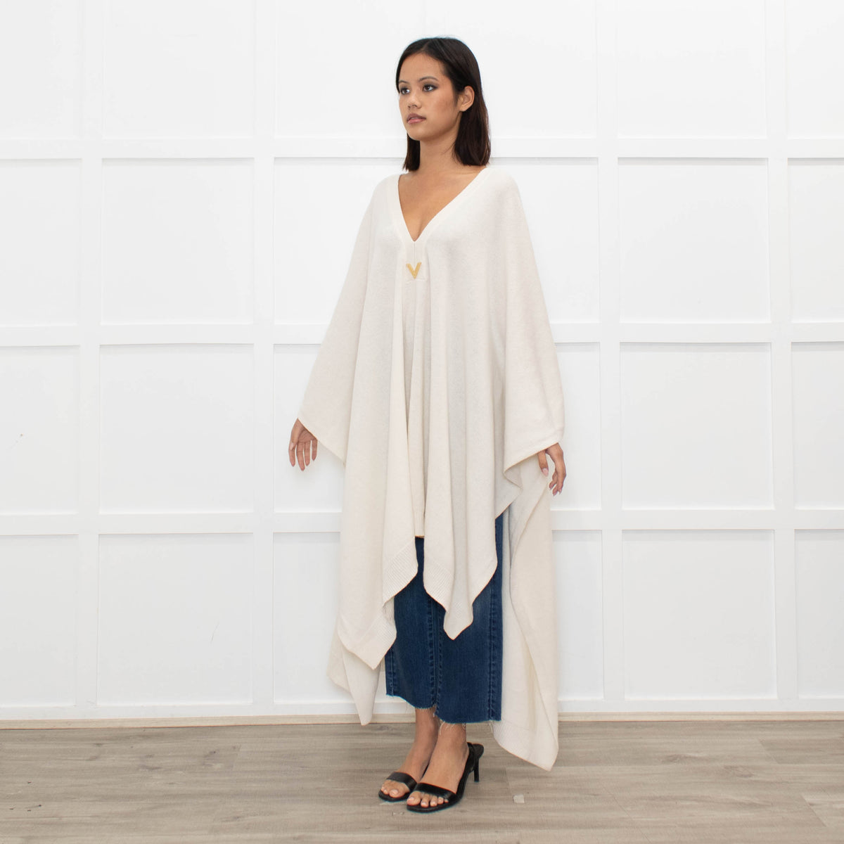 Valentino Cream Deep V Neck Cape
