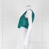 Jonathan Saunders Turquoise Khaki Green Geometric Print Cropped Top