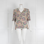 Veronica Beard Green & Pink Patterned Silk Blouse