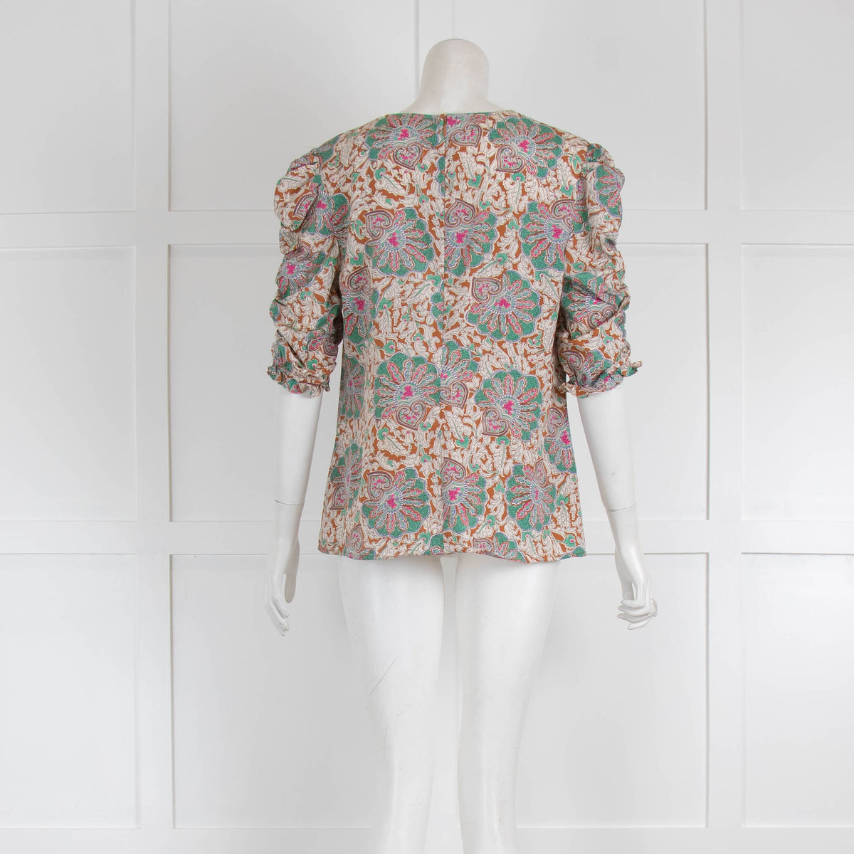 Veronica Beard Green & Pink Patterned Silk Blouse