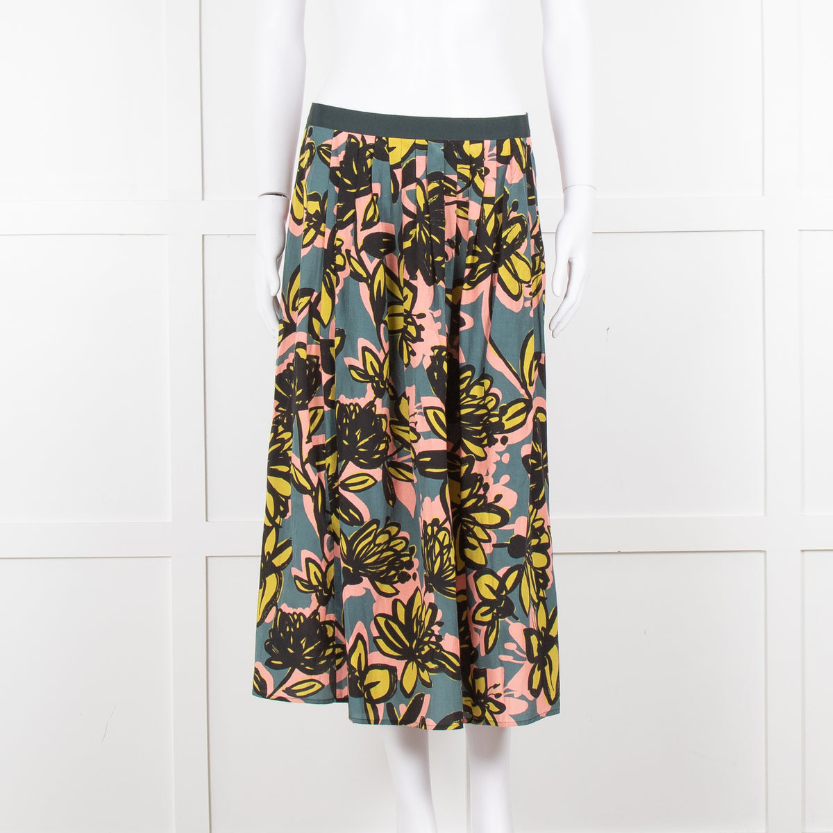 Weekend Max Mara Teal peach Yellow Floral Silk Blend Skirt