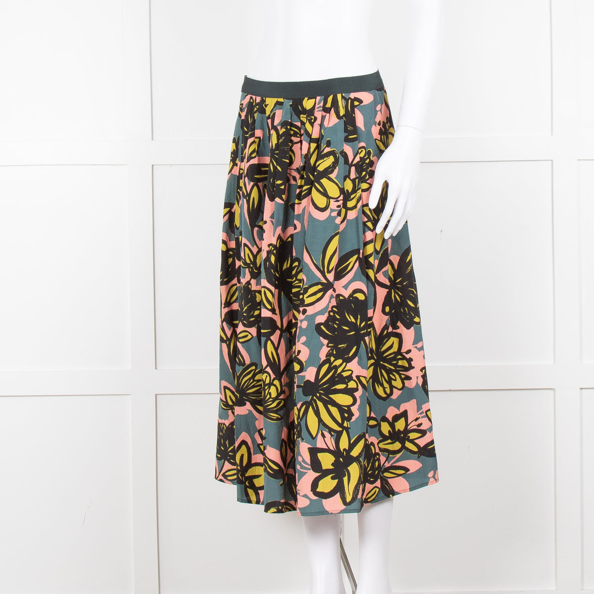 Weekend Max Mara Teal peach Yellow Floral Silk Blend Skirt