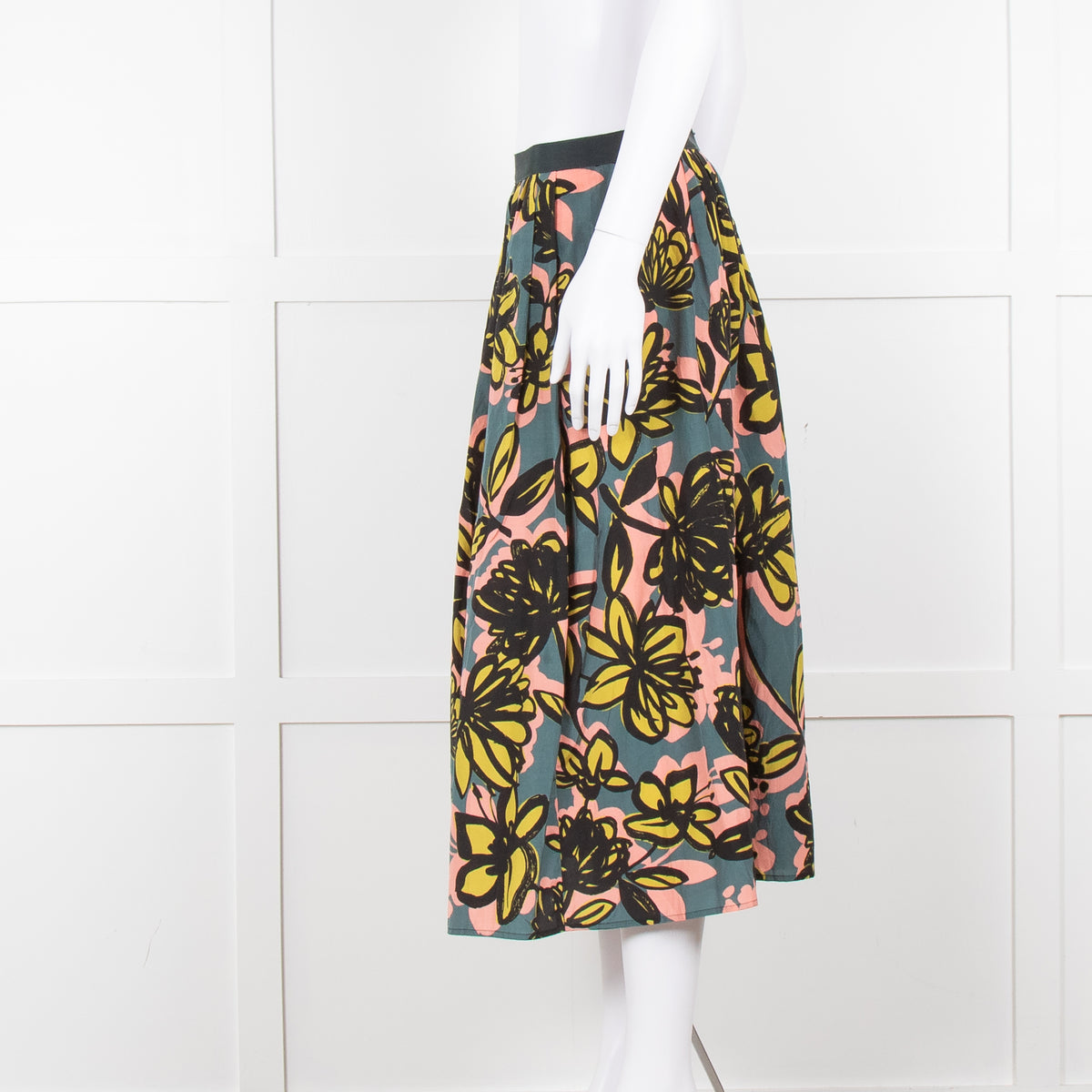 Weekend Max Mara Teal peach Yellow Floral Silk Blend Skirt