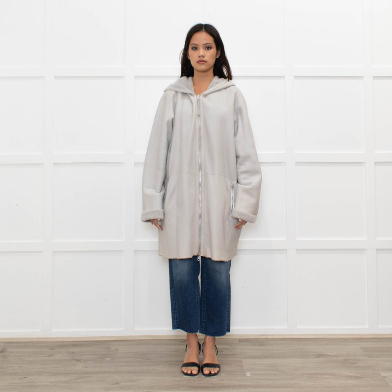 UTZON Josephina Pale Grey Shearling Coat