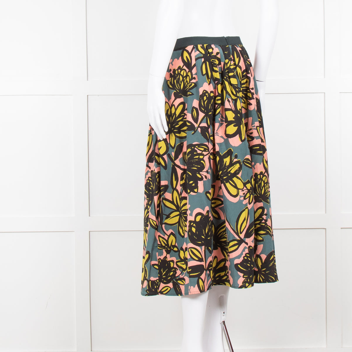 Weekend Max Mara Teal peach Yellow Floral Silk Blend Skirt