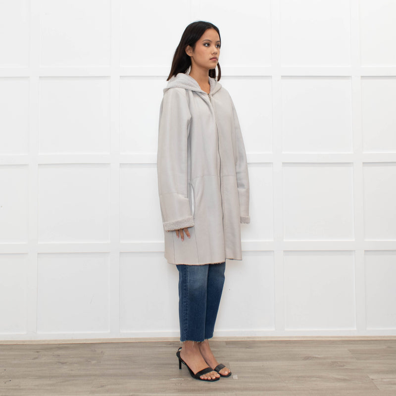 UTZON Josephina Pale Grey Shearling Coat