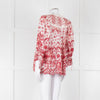 By Timo White Red Embroidered Button Front Peplum Top