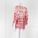 By Timo White Red Embroidered Button Front Peplum Top