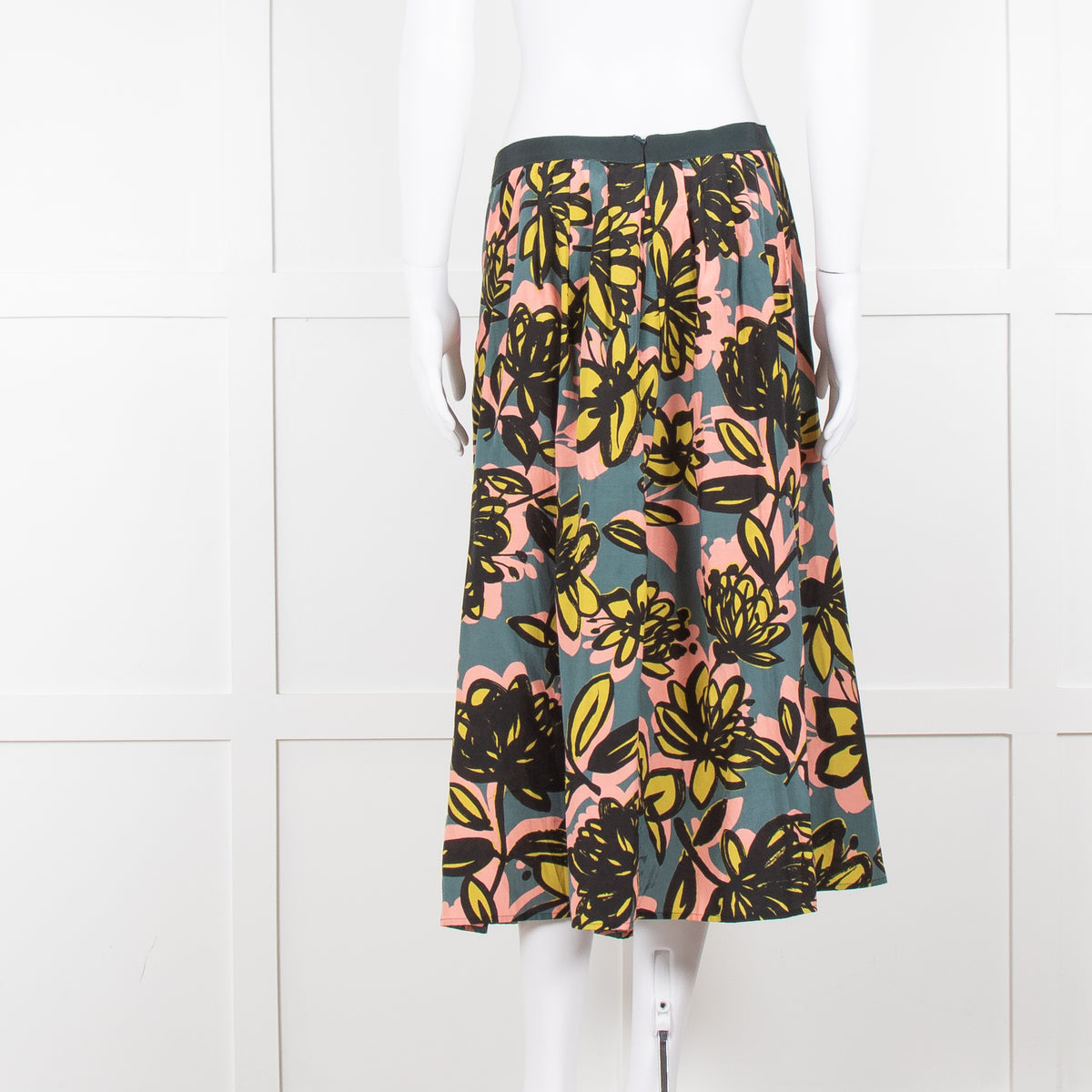 Weekend Max Mara Teal peach Yellow Floral Silk Blend Skirt