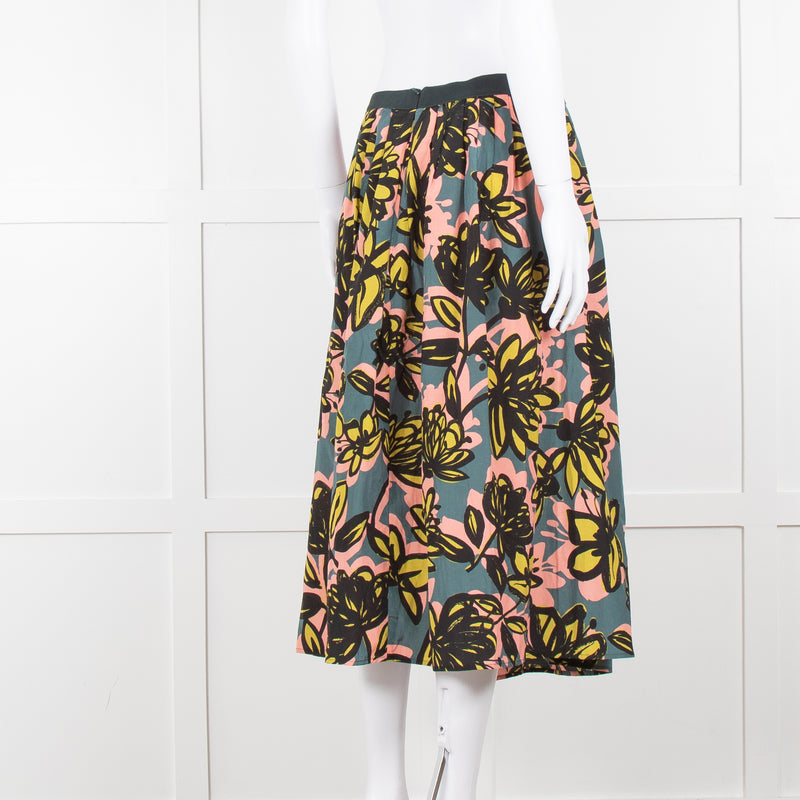 Weekend Max Mara Teal peach Yellow Floral Silk Blend Skirt