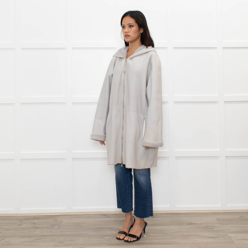 UTZON Josephina Pale Grey Shearling Coat