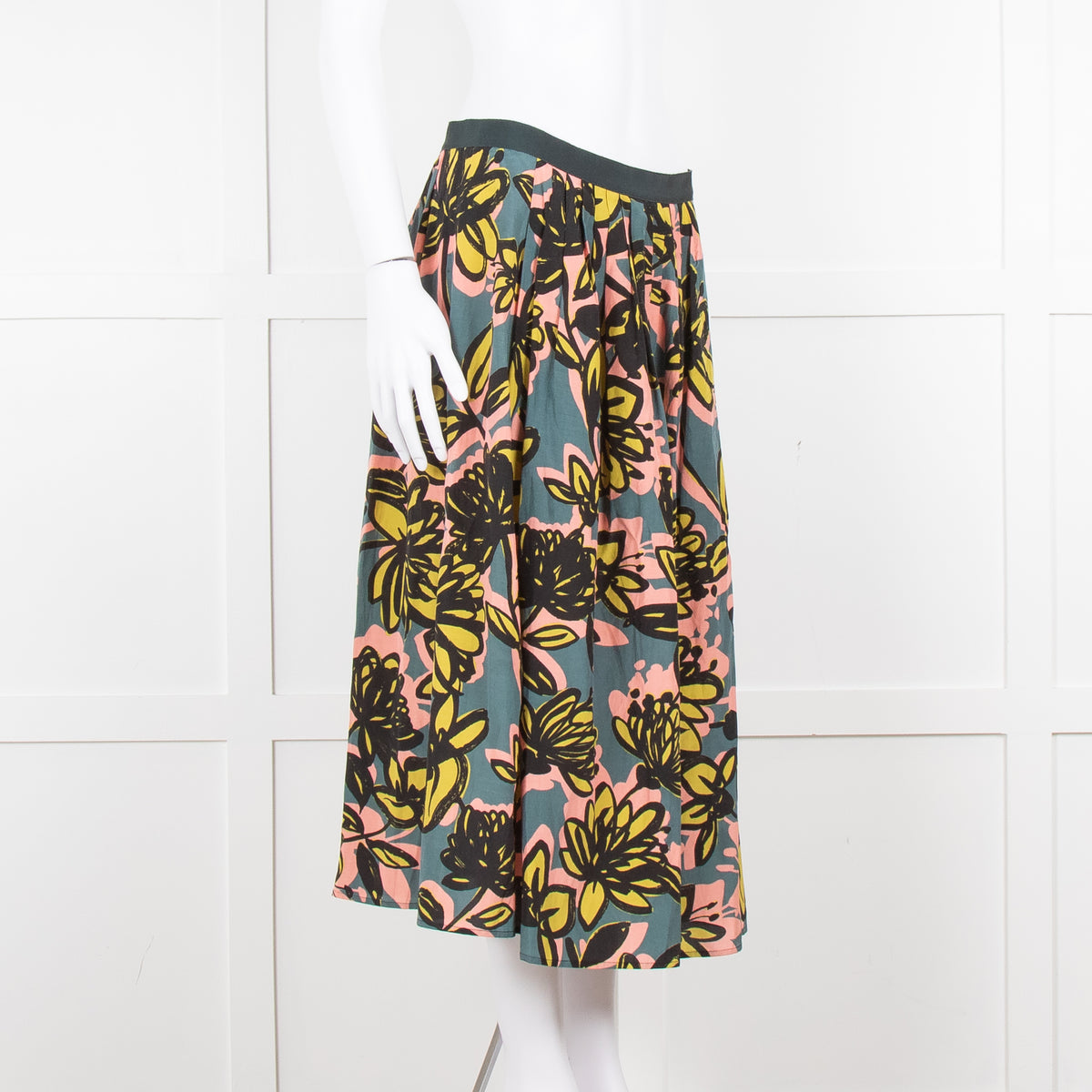 Weekend Max Mara Teal peach Yellow Floral Silk Blend Skirt