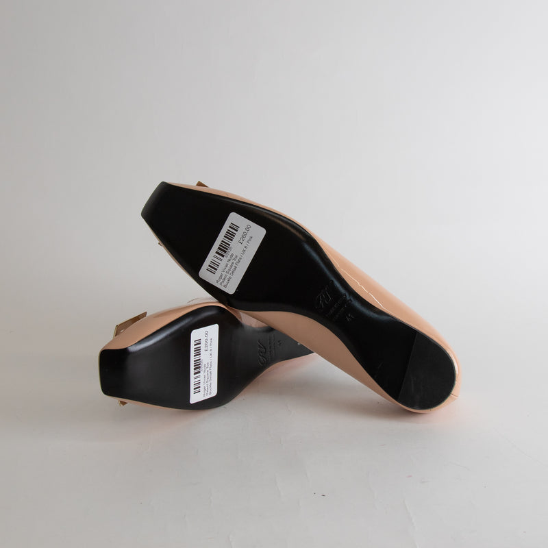 Roger Vivier Nude Patent Square Toe Buckle Detail Flats