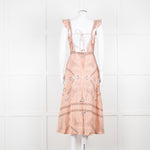 Sandro Peach Black Bandana Cotton Lace Up Back Sleeveless Midi Dress