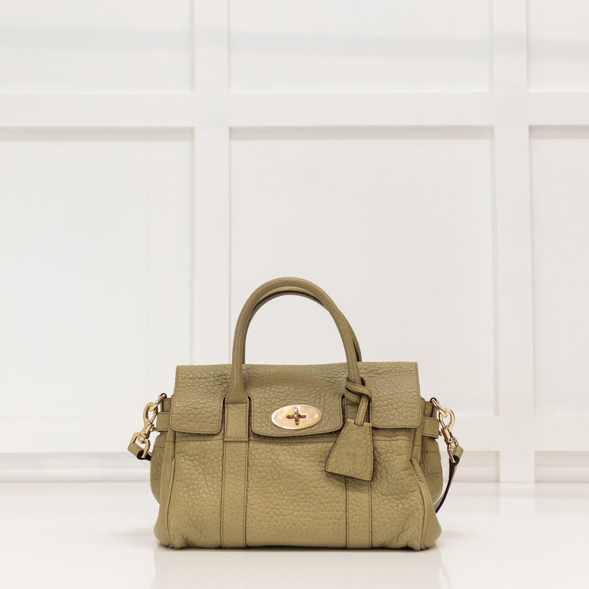 Mulberry Mini Bayswater In Khaki Pebbled Leather