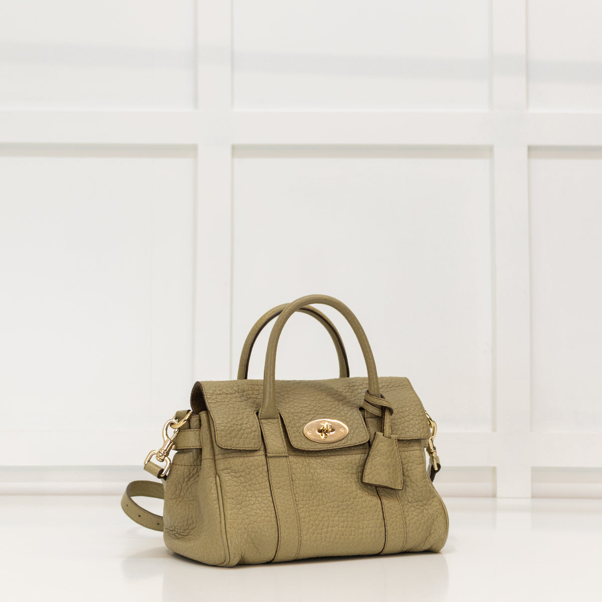 Mulberry Mini Bayswater In Khaki Pebbled Leather