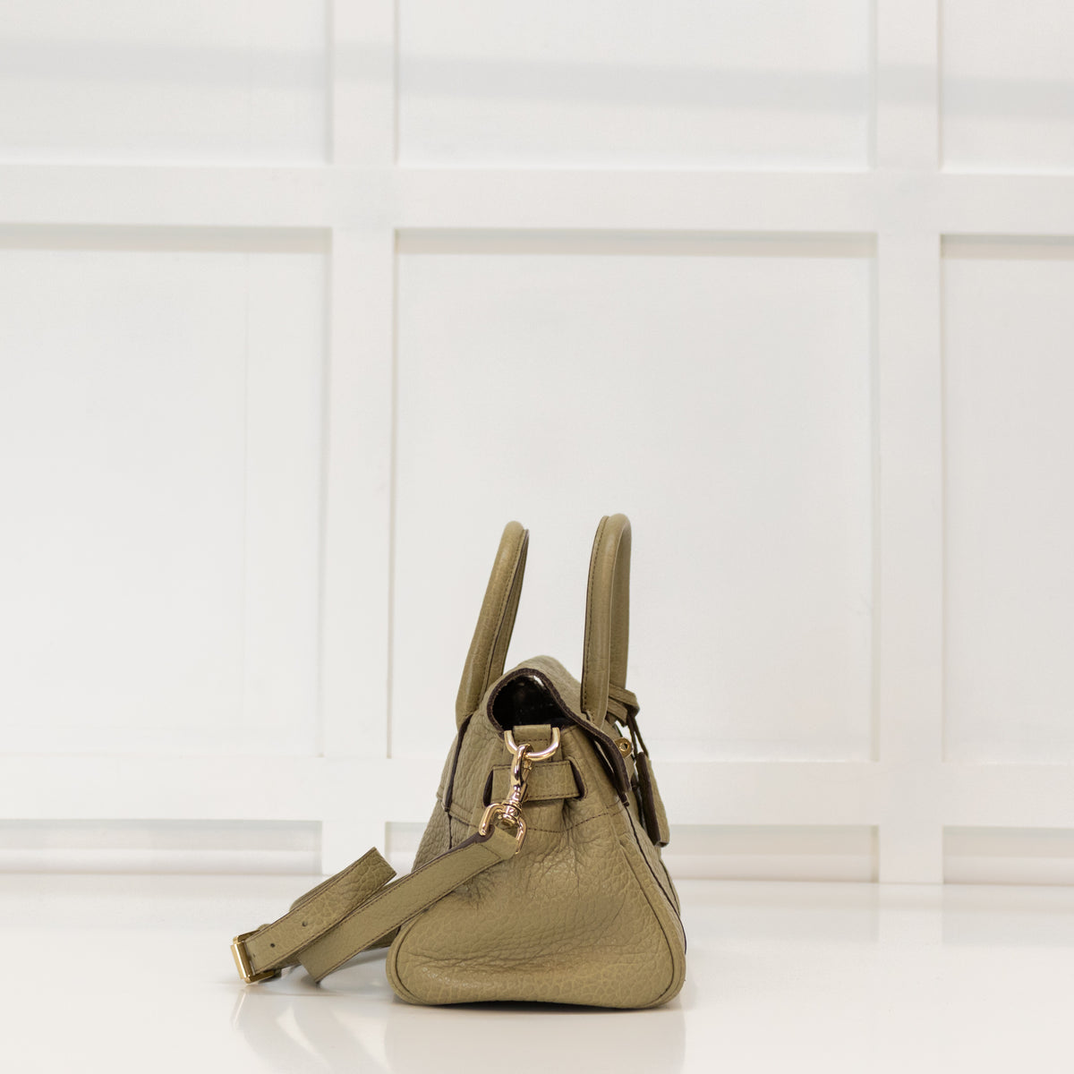 Mulberry Mini Bayswater In Khaki Pebbled Leather