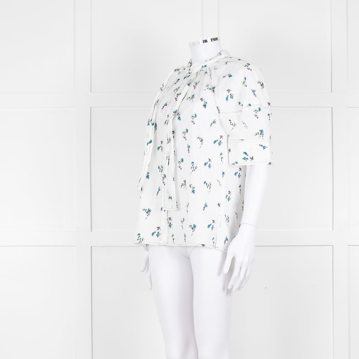 Day Birger Et Mikkelsen White Blue Floral Tie Neck Cotton Top