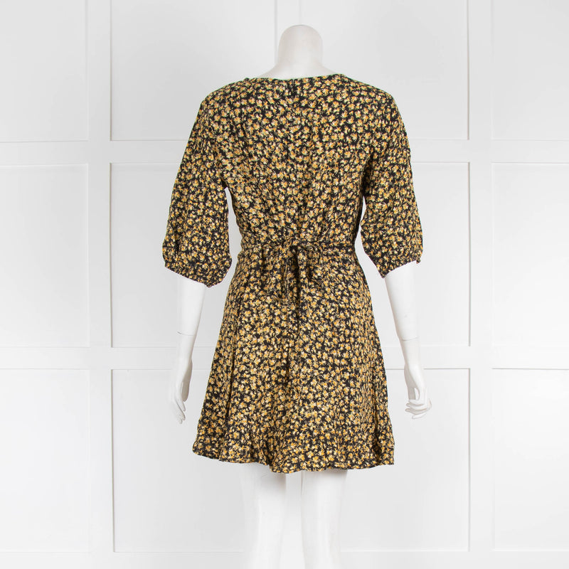 Faithful The Brand Black with Yellow Floral Print Dress