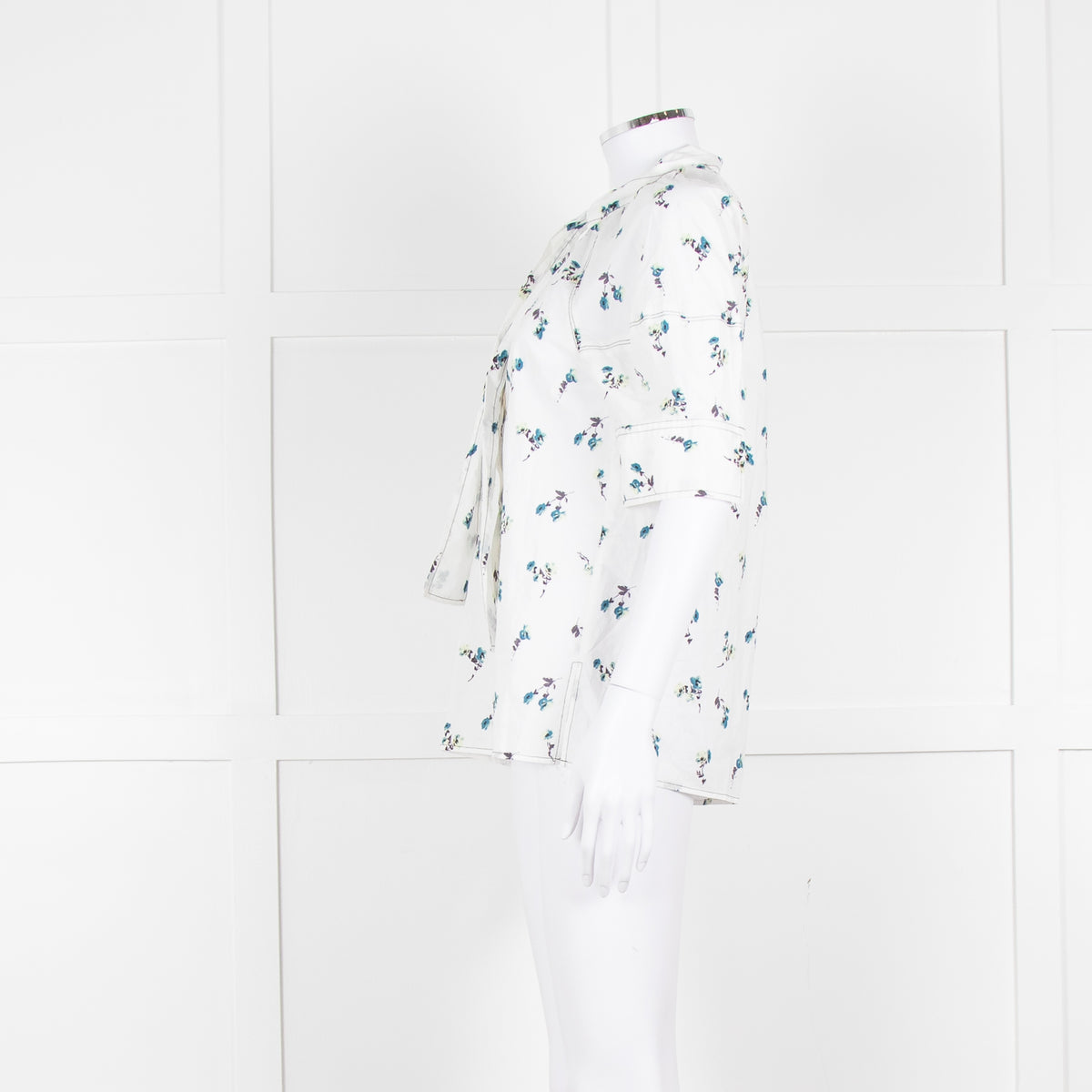 Day Birger Et Mikkelsen White Blue Floral Tie Neck Cotton Top